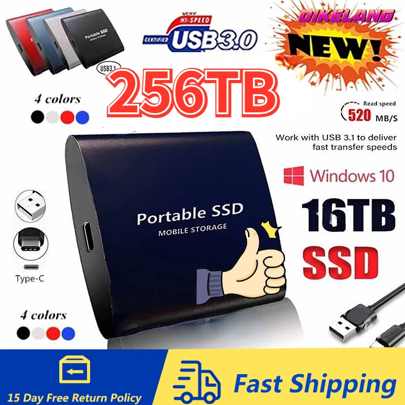 Portable 256TB SSD Original USB3.0 Hard Drives 64TB 30TB 2TB 1TB Solid State Disk Storage Device Hard Drive For Laptops Computer
Portable 256TB SSD Original USB3.0 Hard Drives 64TB 30TB 2TB 1TB Solid State Disk Storage Device Hard Drive For Laptops Computer