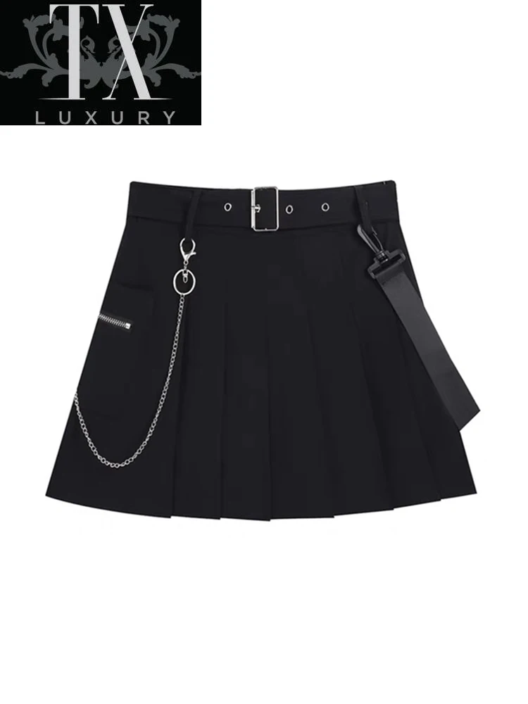 Womens Pleated Streetwear Tooling Half-length Black High Waist Sexy Jupe A Line Mini Skirts Female Harajuku 2022 Summer 
Womens Pleated Streetwear Tooling Half-length Black High Waist Sexy Jupe A Line Mini Skirts Female Harajuku 2022 Summer