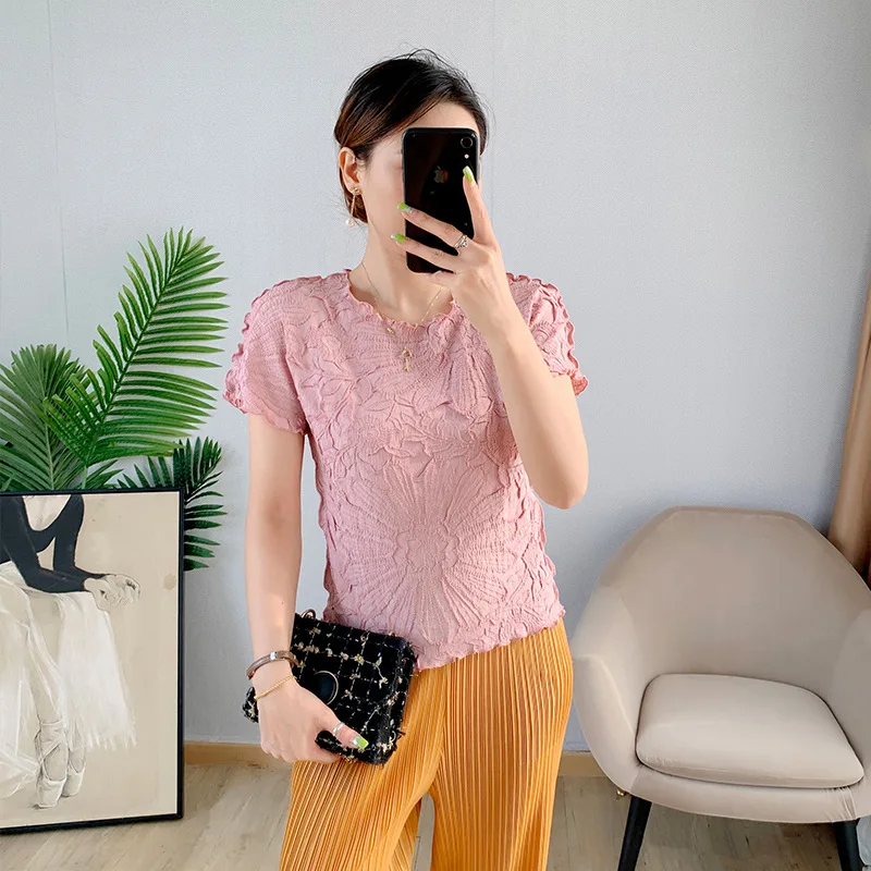 Miyake Peplum Топ женский с коротким рукавом вышитый темперамент 2021 Осень Новый Slim Fit Универсальная женская футболка с круглым вырезом
Miyake Peplum Топ женский с коротким рукавом вышитый темперамент 2021 Осень Новый Slim Fit Универсальная женская футболка с круглым вырезом
