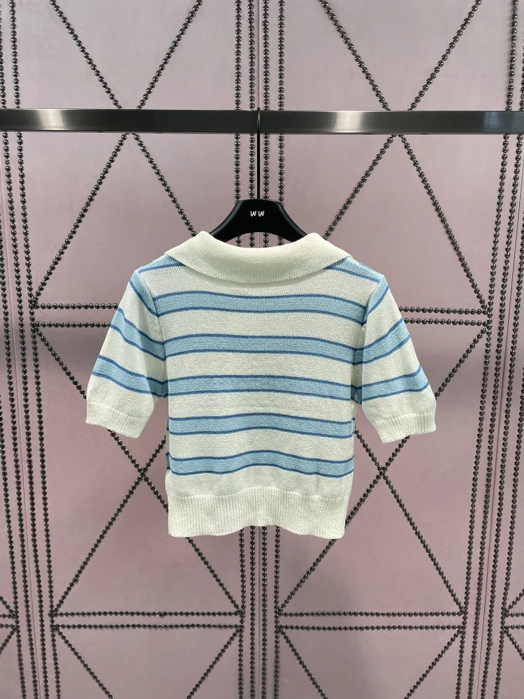 2023 Autumn Casual Sweet Striped Print Short Sleeve T-shirts Women Tees Sexy Streetwear Tshirt Elegant Turn-down Collar Tops
2023 Autumn Casual Sweet Striped Print Short Sleeve T-shirts Women Tees Sexy Streetwear Tshirt Elegant Turn-down Collar Tops