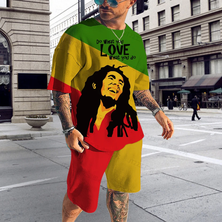 Summer Men's Tracksuit Bob Marley Reggae Music T-shirt Shorts Set Casual Suit Fashion Outfit Male Oversized Streetwear One Love
Summer Men's Tracksuit Bob Marley Reggae Music T-shirt Shorts Set Casual Suit Fashion Outfit Male Oversized Streetwear One Love