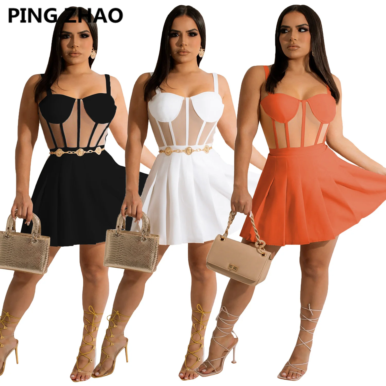PING ZHAO Women Spaghetti Strap Pleated Mini Dress 2022 Sexy Party Evening Sleeveless Mesh Patchwork Dress
PING ZHAO Women Spaghetti Strap Pleated Mini Dress 2022 Sexy Party Evening Sleeveless Mesh Patchwork Dress