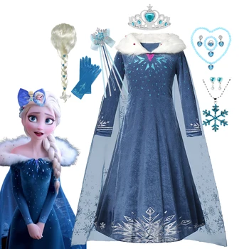 Disney Frozen Princess Elsa Dress Girl Cosplay Costume Birthday Carnival Party Snow Queen Long Sleeve Winter Clothes Kids Outfit