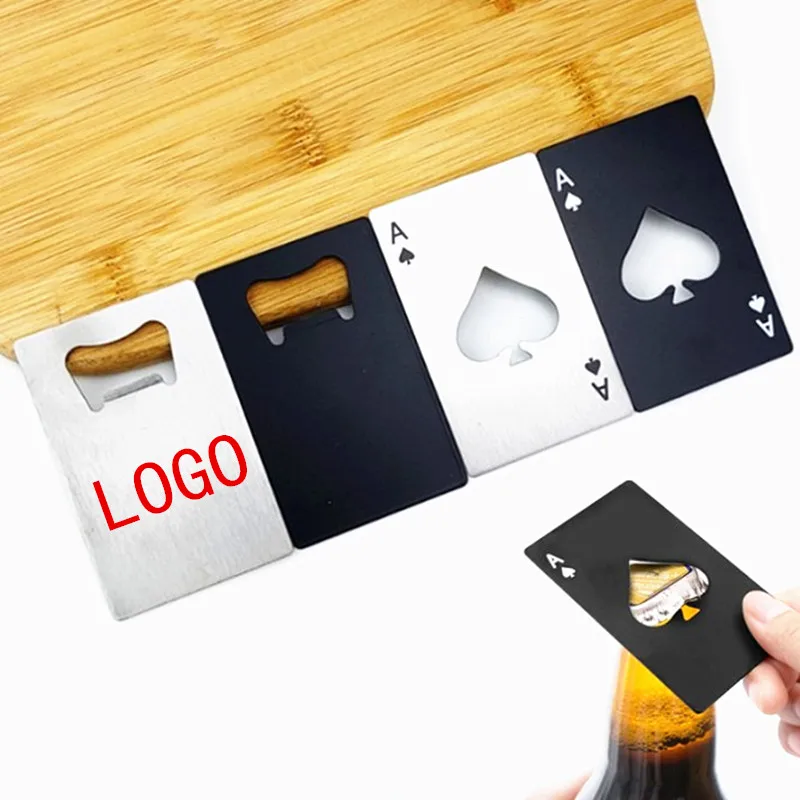 Ace of Spades beer bottle opener Card-type bottle opener Metal playing card-shaped cap opener Beer capping tool Customized logo
Ace of Spades beer bottle opener Card-type bottle opener Metal playing card-shaped cap opener Beer capping tool Customized logo