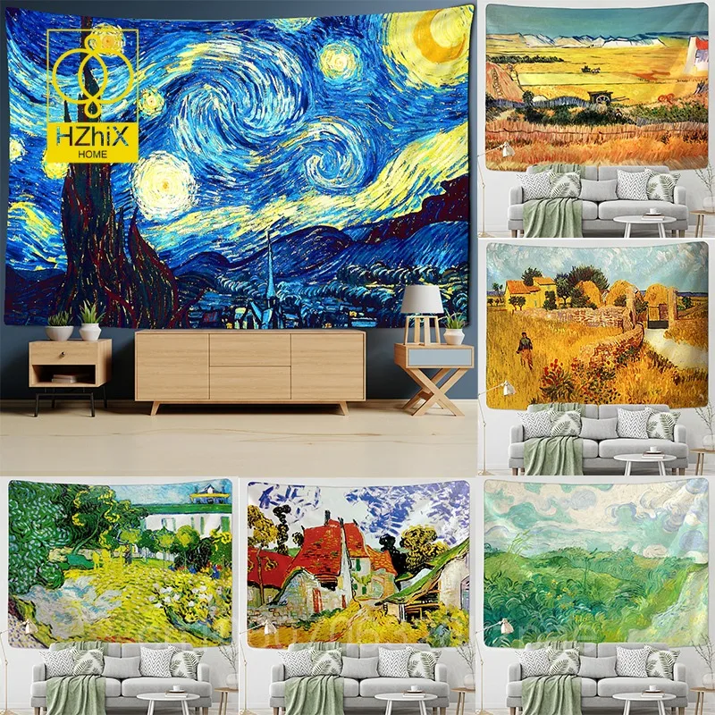 

Tapestry Famous Van Gogh Print Blanket Wall Hanging Star Moon Night Tapestry Decorative Blanket Fabric Bedroom 200x150cm Large