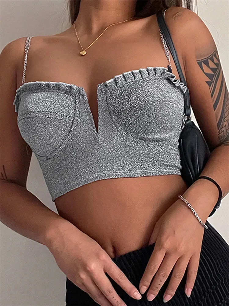 with Me 2023 Summer Cropped Corest Sexy Metal Chain Women's Tank Top Backless V Neck Sleeveless Party Club Woman Tops
with Me 2023 Summer Cropped Corest Sexy Metal Chain Women's Tank Top Backless V Neck Sleeveless Party Club Woman Tops