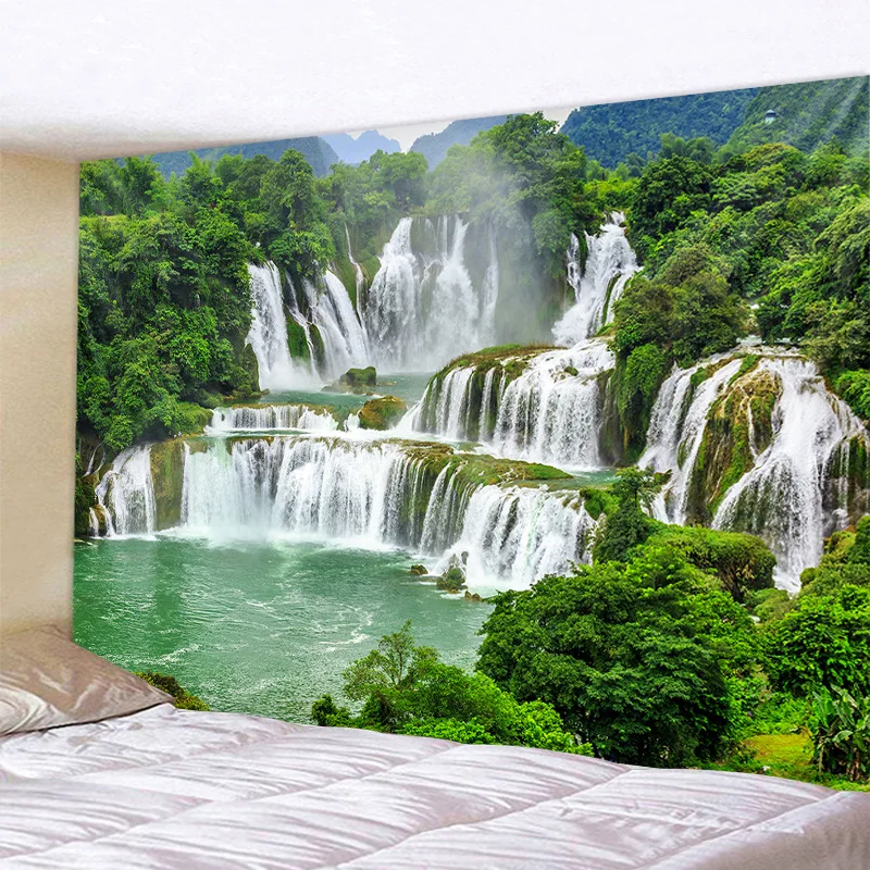 

Forest Waterfall River Scenery Tapestry Wall Hanging Landscape Home Bedroom Aesthetic Art Decoration Room Decor Tapiz Large Size