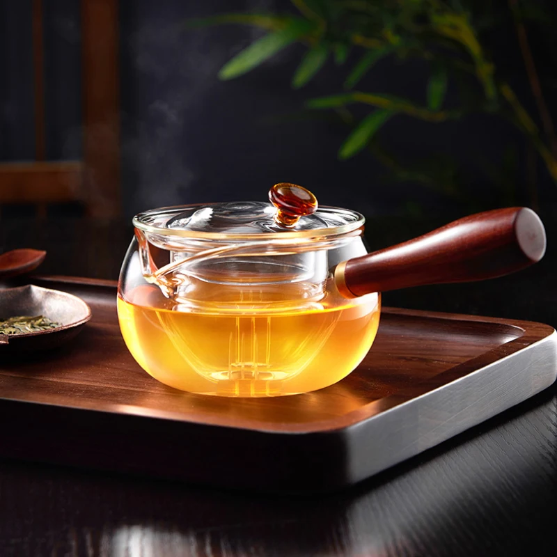 

High quality Heat Resistant Glass Tea pot Set Puer Kettle Coffee Glass Long Handle pot Convenient Office Filterable TeaPot