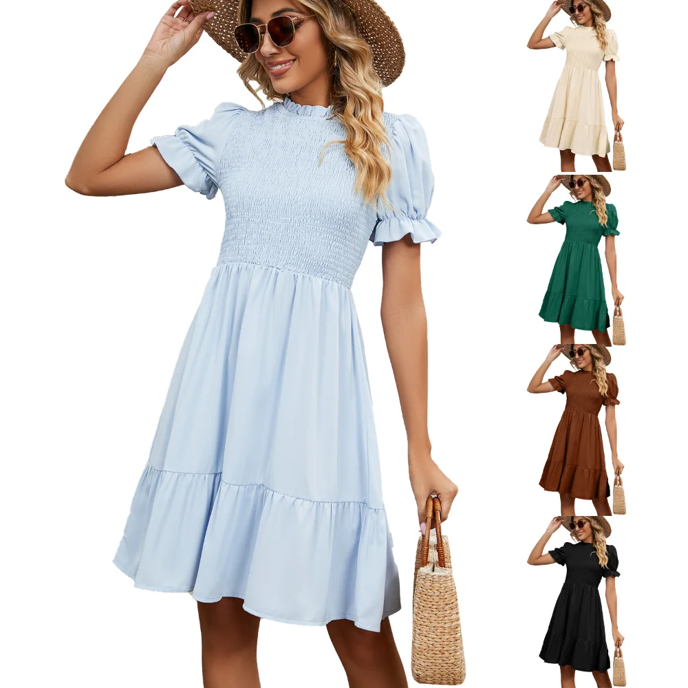2023 Summer Round Neck Pleated Drawstring Pure Color Short Sleeve Slim Fit Women's Dresses
2023 Summer Round Neck Pleated Drawstring Pure Color Short Sleeve Slim Fit Women's Dresses