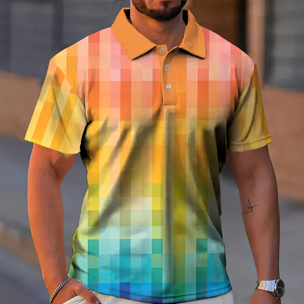 Color Gradient Plaid Printed Summer Men's Button Down Collar Polo Shirts Casual Tops Oversized Short Sleeve Fashion Men Clothing
Color Gradient Plaid Printed Summer Men's Button Down Collar Polo Shirts Casual Tops Oversized Short Sleeve Fashion Men Clothing