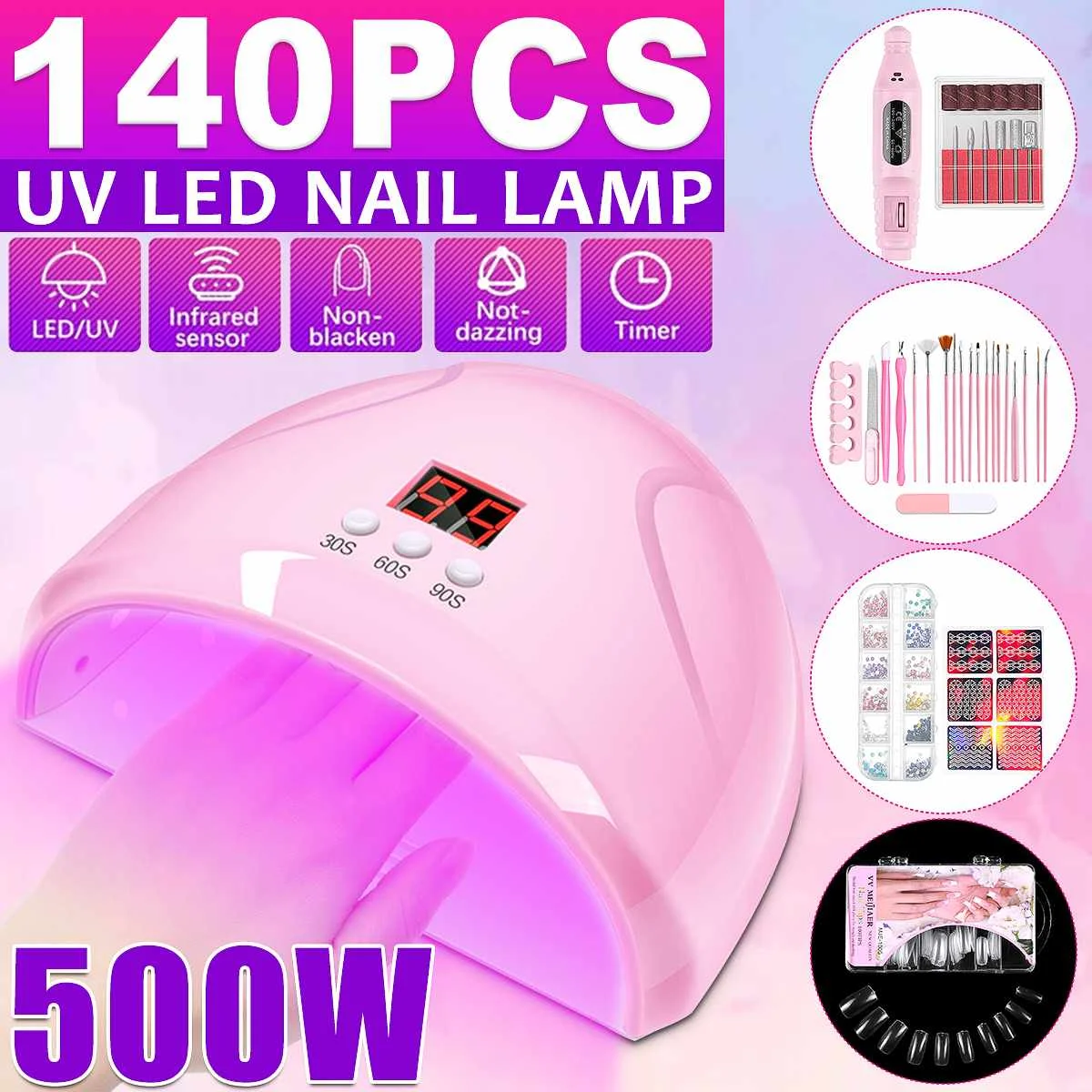 Portable Electric Nail Drill Polish File Kit with 500W UV LED Nail Lamp Gel Manicure Dryer Lamp,Acrylic Nails Gel Polishing
Portable Electric Nail Drill Polish File Kit with 500W UV LED Nail Lamp Gel Manicure Dryer Lamp,Acrylic Nails Gel Polishing