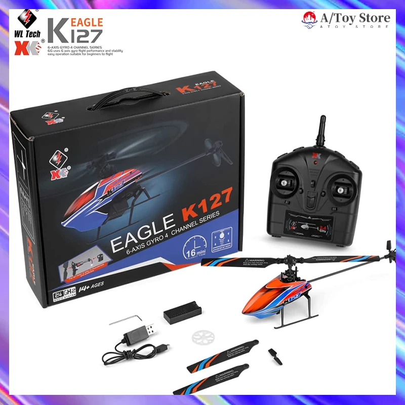 

Wltoys Xk K127 Remote Control Helicopter 4 Channel Rc Aircraft With 6-axis Gyro Altitude Hold One Key Take Off/landing