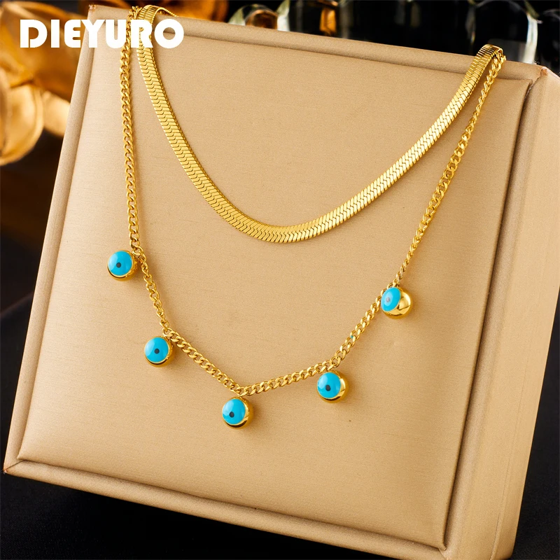 DIEYURO 316L Stainless Steel Blue Eye Ball Pendant Necklace For Women Girl New Retro 2in1 Chains Choker Non-fading Jewelry Gift
DIEYURO 316L Stainless Steel Blue Eye Ball Pendant Necklace For Women Girl New Retro 2in1 Chains Choker Non-fading Jewelry Gift