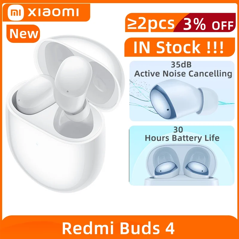 Xiaomi Redmi Buds 4 TWS Earphone Bluetooth 5.2 35dB Active Noise Cancelling 2 Mic Wireless Headphone 30 Hours Battery Life IP54 
Xiaomi Redmi Buds 4 TWS Earphone Bluetooth 5.2 35dB Active Noise Cancelling 2 Mic Wireless Headphone 30 Hours Battery Life IP54