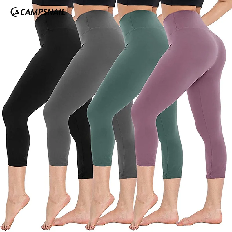 

CAMPSNAIL 4 Pack Capri Leggings for Women High Waisted Capris Soft Tummy Control Yoga Pants Workout Cycling Tights Slim Legging