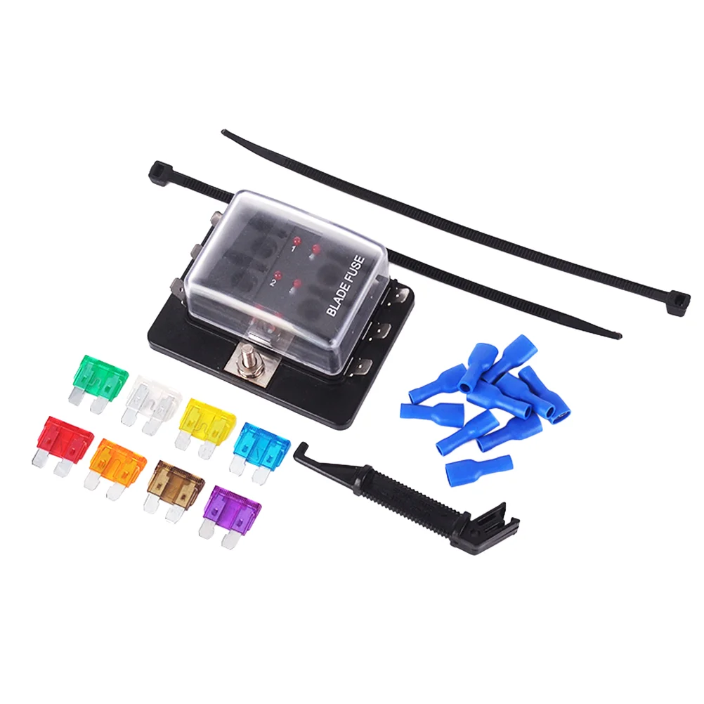 6-Way Block Fuse Box Holder with LED Indicator Protection Cover for Automotive Marine (1*Fuse Holder + 8*Fuse +2*Tying Band +
6-Way Block Fuse Box Holder with LED Indicator Protection Cover for Automotive Marine (1*Fuse Holder + 8*Fuse +2*Tying Band +