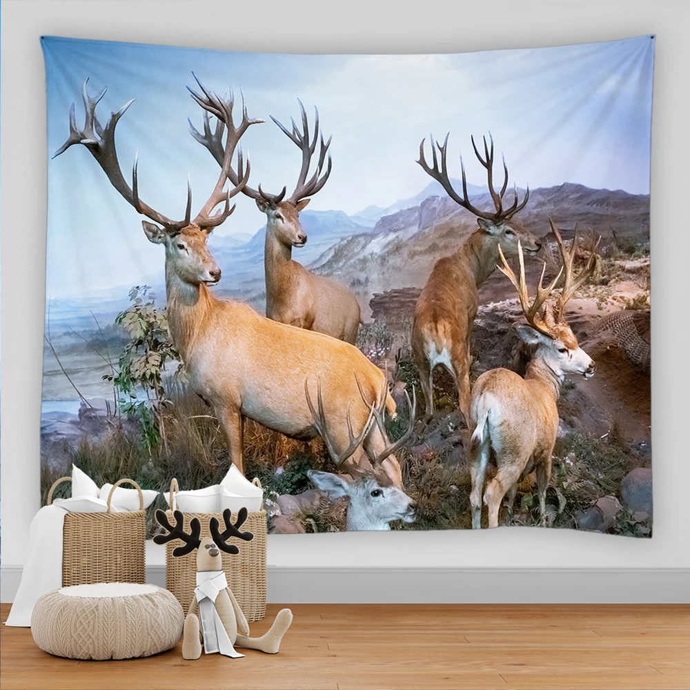 

Elk Tapestry Wall Hanging Wild Animals Reindeer Deer Wall Style Psychedelic Art Home Room Bedroom Dormitory Decor Large Tapestry
