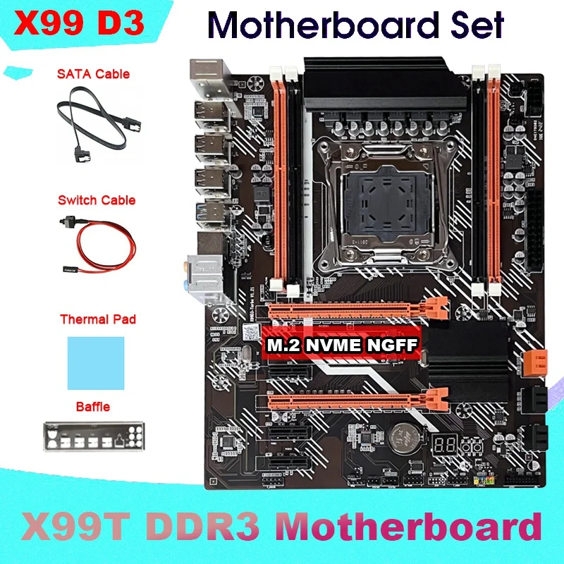 X99 Motherboard+SATA Cable+Switch Cable+Baffle+Thermal Pad LGA2011 V3 M.2 NVME NGFF For DDR3 4X16G Gaming Motherboard
X99 Motherboard+SATA Cable+Switch Cable+Baffle+Thermal Pad LGA2011 V3 M.2 NVME NGFF For DDR3 4X16G Gaming Motherboard