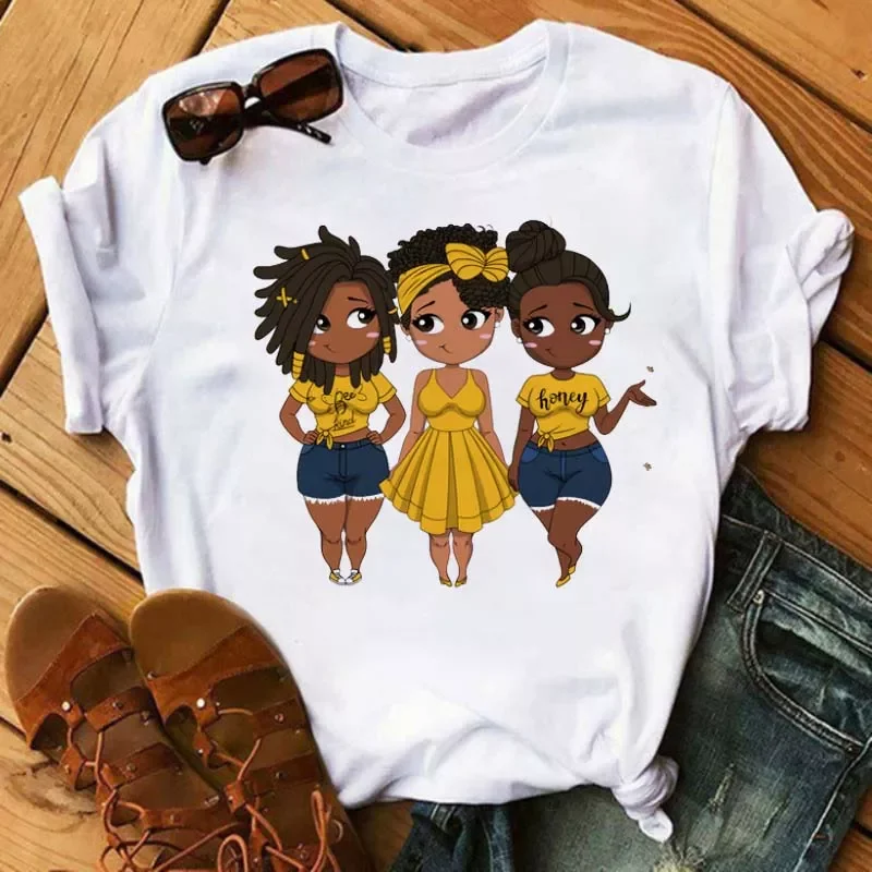 Harajuku Black African Curly Hair Girls Tshirt Women Cartoon Graphic Print Tops Female T-shirt Cute Tee Friends T Shirts
Harajuku Black African Curly Hair Girls Tshirt Women Cartoon Graphic Print Tops Female T-shirt Cute Tee Friends T Shirts