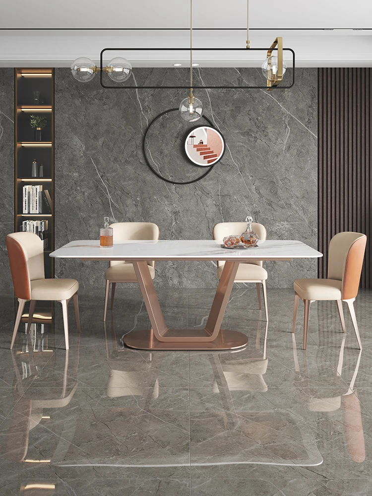 Bright rock plate dining table chair combination modern simple light luxury rectangular household dining table
Bright rock plate dining table chair combination modern simple light luxury rectangular household dining table