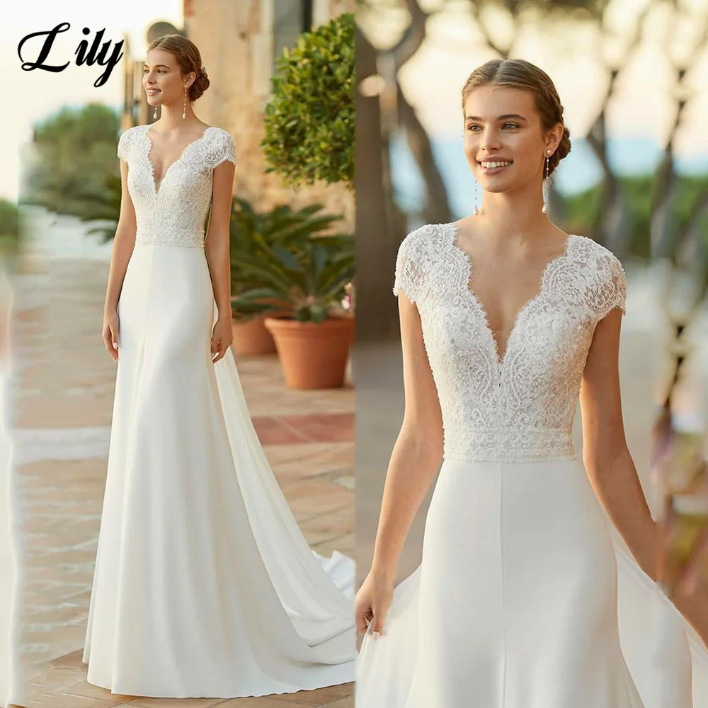 Elegant Wedding Dresses For Women A-Line Chiffon And Lace Appliques Robes V-Neck Cap Sleeves Button Zipper Back Bride Gowns
Elegant Wedding Dresses For Women A-Line Chiffon And Lace Appliques Robes V-Neck Cap Sleeves Button Zipper Back Bride Gowns