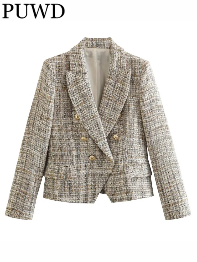 PUWD Women Fashion Khaki Textured Double-breasted Blazer Coat 2023 Summer Vintage Long Sleeves Female Outwears Mujer
PUWD Women Fashion Khaki Textured Double-breasted Blazer Coat 2023 Summer Vintage Long Sleeves Female Outwears Mujer