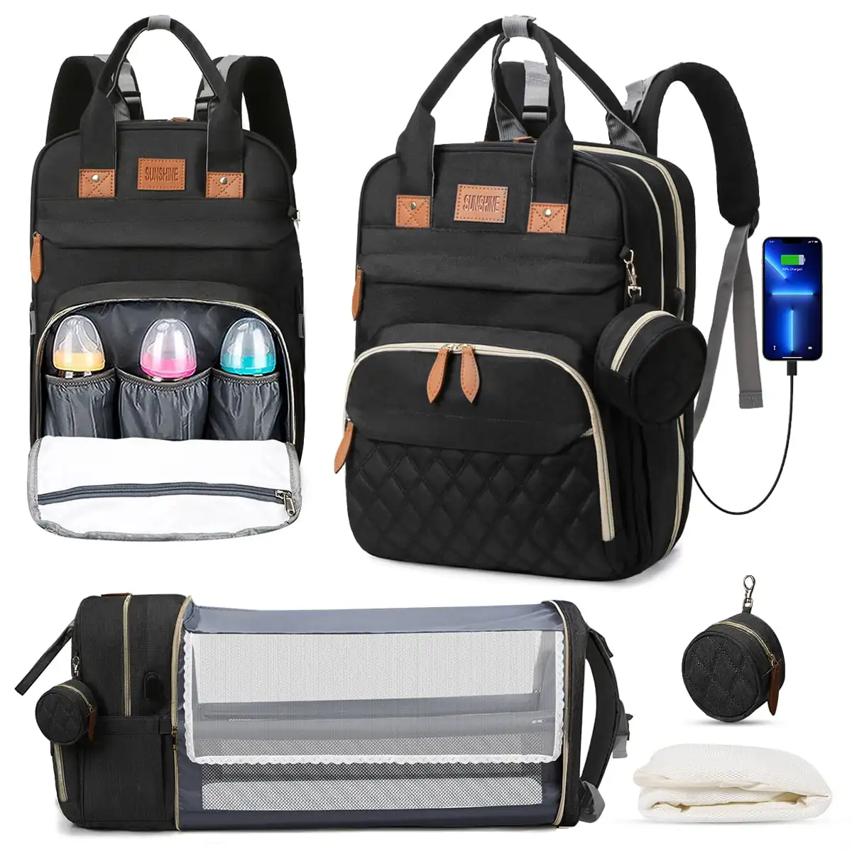 Diaper Bag Backpack, Portable Baby Bag with Changing Station, Large Capacity Baby Diaper Bags w/ Stroller Straps & Insulated Poc
Diaper Bag Backpack, Portable Baby Bag with Changing Station, Large Capacity Baby Diaper Bags w/ Stroller Straps & Insulated Poc
