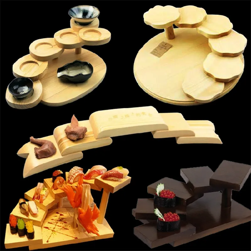 

Japanese wooden wood Cuisine Sushi Bridge Boats Pine Creative Sushi Sashimi plate Platter Sushi Tableware Decoration Ornament