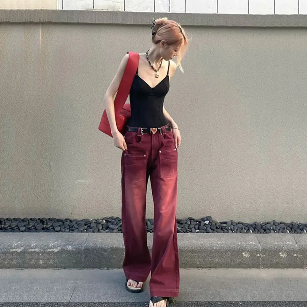 European American Style Retro Jeans Women's Wine Red Mopping Denim Trousers 2022 High Waist Loose Straight Ladies Casual Pants
European American Style Retro Jeans Women's Wine Red Mopping Denim Trousers 2022 High Waist Loose Straight Ladies Casual Pants