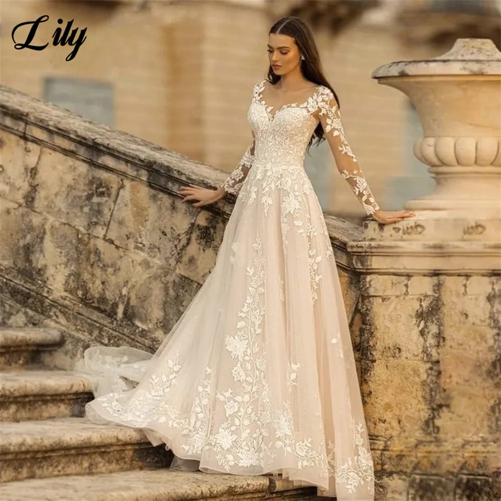 Elegant O-Neck Wedding Dress Lace Up A-Line Appliques Long Sleeves Wedding Gown Beach Bride Gowns robe de mariée bohème
Elegant O-Neck Wedding Dress Lace Up A-Line Appliques Long Sleeves Wedding Gown Beach Bride Gowns robe de mariée bohème