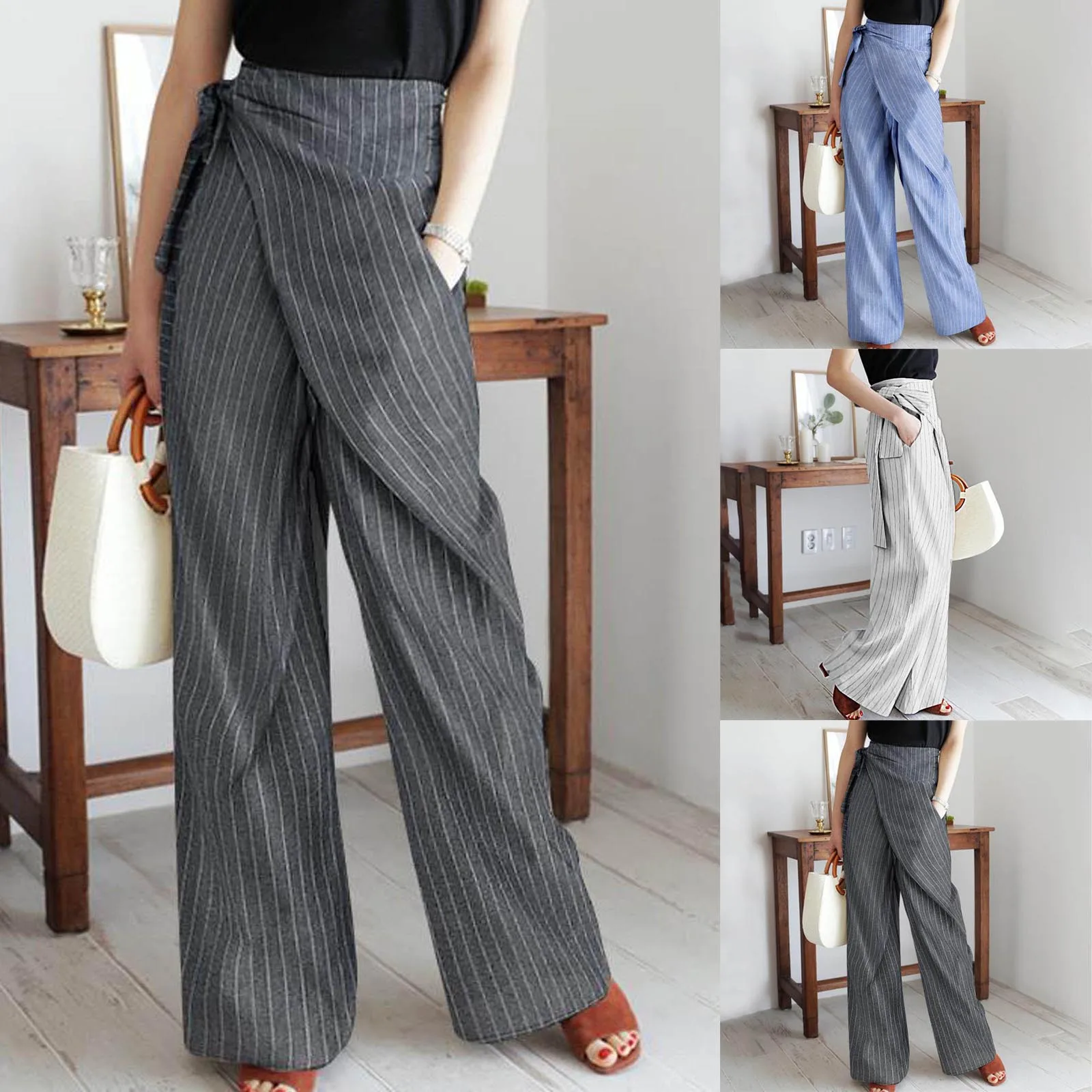 Fashion Women Stripe Kink Pocket Casual Loose Straight Trousers Pants 2022 Spring Autumn All-Match Women's Wide-Leg Trousers F
Fashion Women Stripe Kink Pocket Casual Loose Straight Trousers Pants 2022 Spring Autumn All-Match Women's Wide-Leg Trousers F