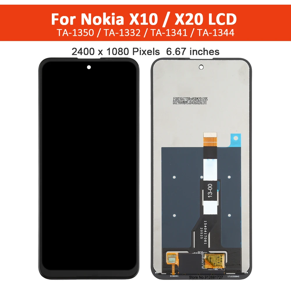 ЖК-дисплей 6,67 дюймов для Nokia X10 TA-1350 TA-1332, дисплей с сенсорным экраном и дигитайзером в сборе, стеклянная панель для Nokia X20 TA-1344
ЖК-дисплей 6,67 дюймов для Nokia X10 TA-1350 TA-1332, дисплей с сенсорным экраном и дигитайзером в сборе, стеклянная панель для Nokia X20 TA-1344