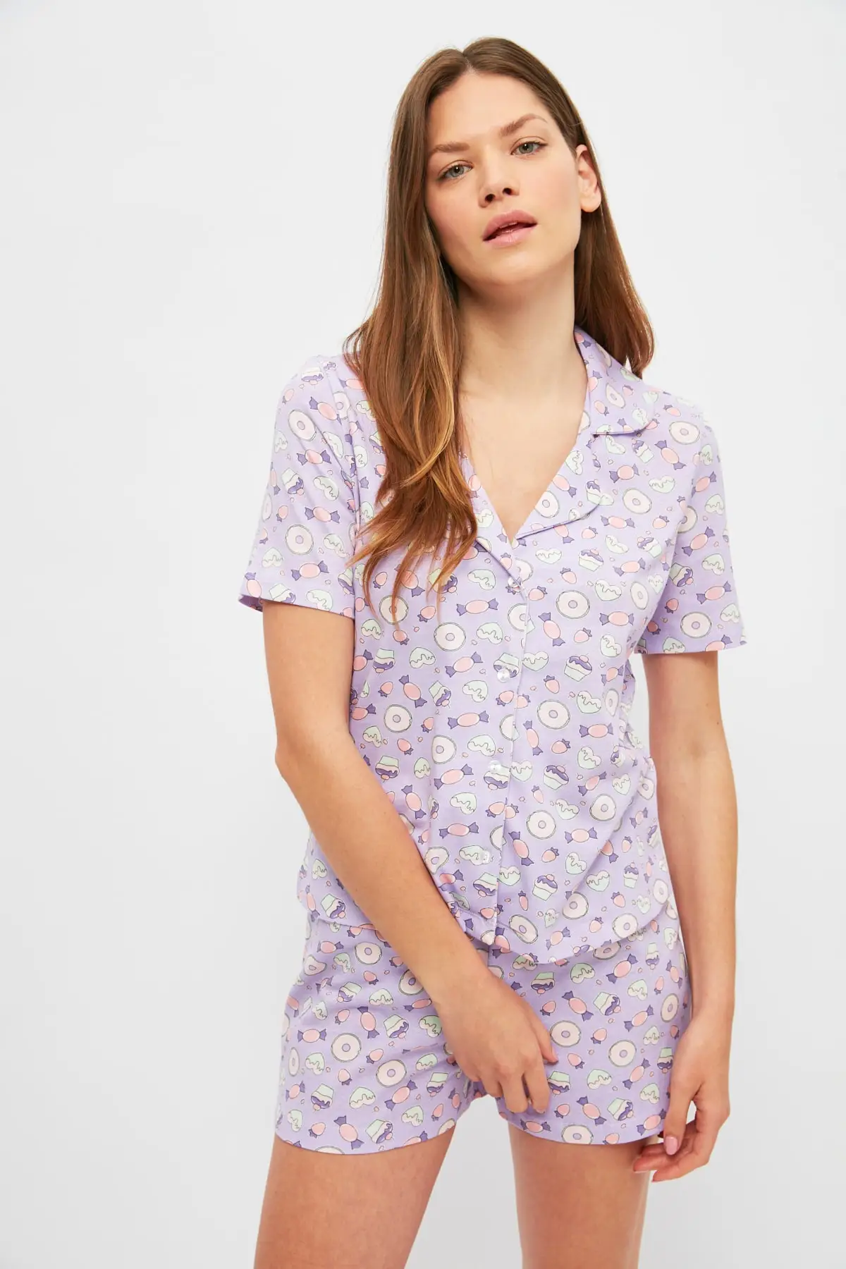 Trendyol Donut Pattern Knitted Pajamas Set THMSS21PT1261