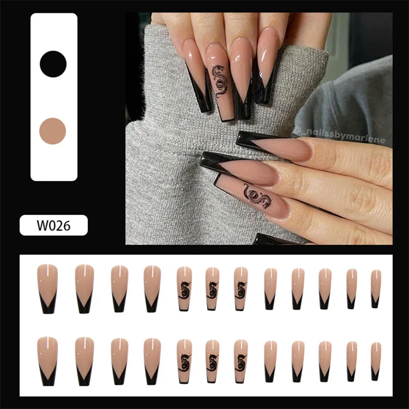 Press On Nails Full Cover Long Coffin False Nails With Dragon Pattern Design Ballerina Manicure Black White Matte Manicure Tools
Press On Nails Full Cover Long Coffin False Nails With Dragon Pattern Design Ballerina Manicure Black White Matte Manicure Tools