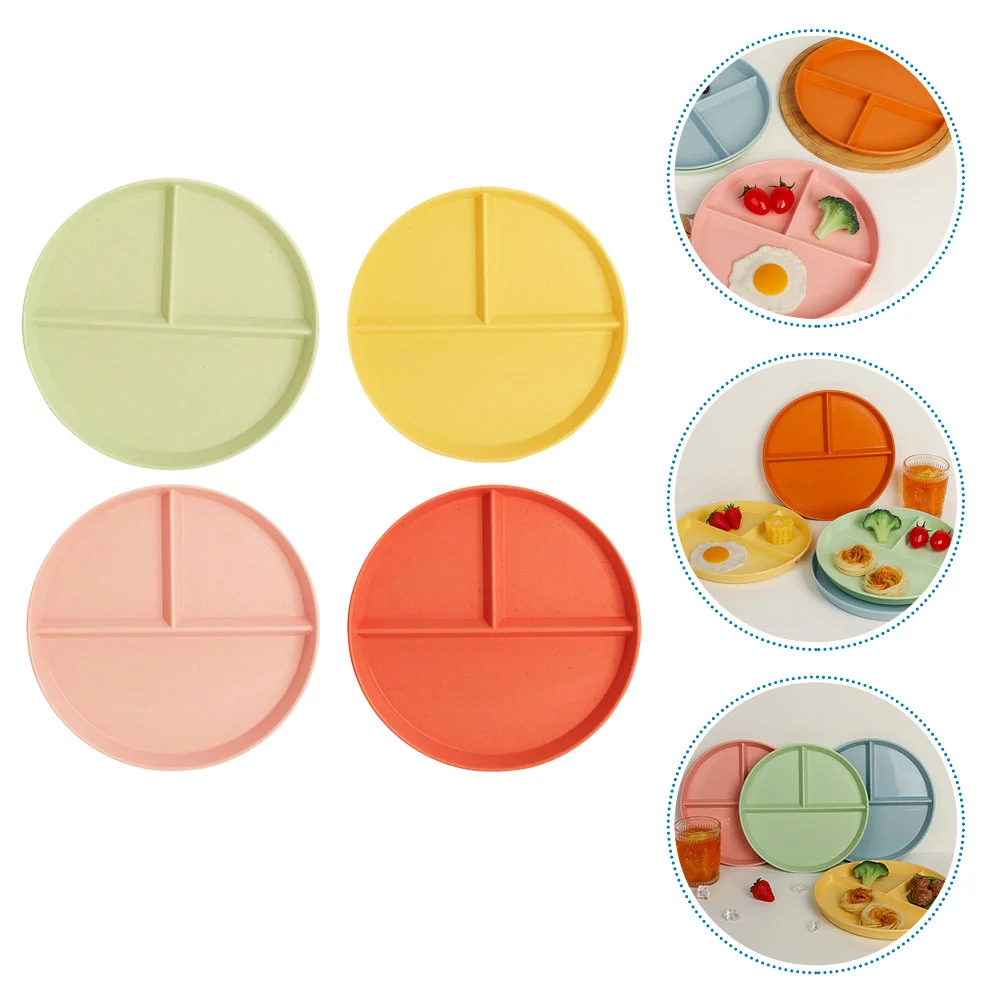 

4 Pcs Divided Plates Children Dividers Plastic Cutlery Adult Size Kitchen Trays Food Serving Dining Household Separated Eating