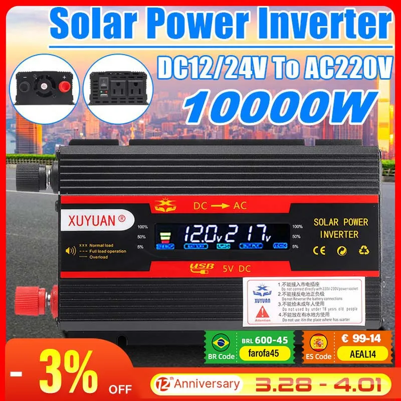 Modified Sine Wave Inverter DC12v 24v To AC220v Power 6000/8000/10000W Transformer Power Converter Solar Inverter w LED Display
Modified Sine Wave Inverter DC12v 24v To AC220v Power 6000/8000/10000W Transformer Power Converter Solar Inverter w LED Display