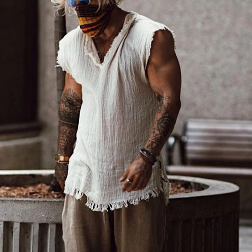 Mens Casual Tank Top Summer Sleeveless Shirt Male Clothing Loose Type Ripped Edge V Neck T Shirts Vest Solid Color Daily Clothes
Mens Casual Tank Top Summer Sleeveless Shirt Male Clothing Loose Type Ripped Edge V Neck T Shirts Vest Solid Color Daily Clothes