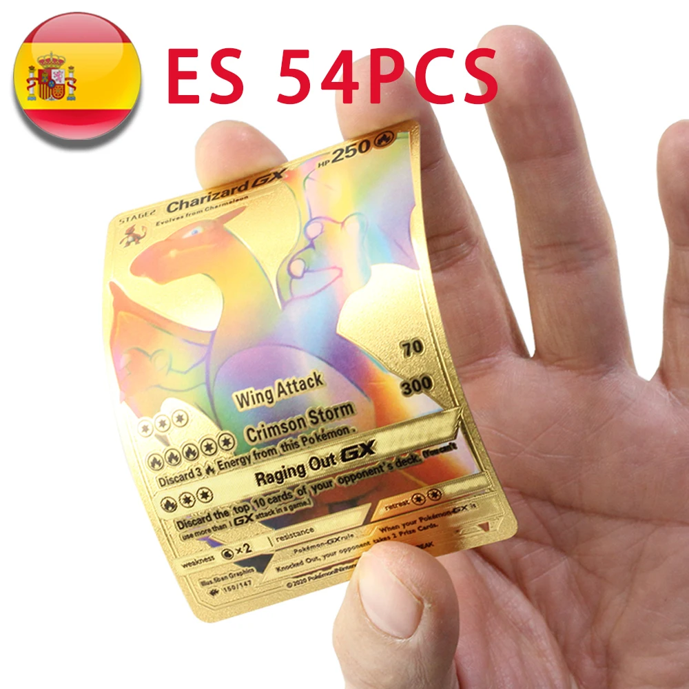 54pc espanol Pokemon Metal Gold Card Box Golden Letters Spanish Playing Cards Metalicas Charizard Vmax Gx Collection Game Toy
54pc espanol Pokemon Metal Gold Card Box Golden Letters Spanish Playing Cards Metalicas Charizard Vmax Gx Collection Game Toy