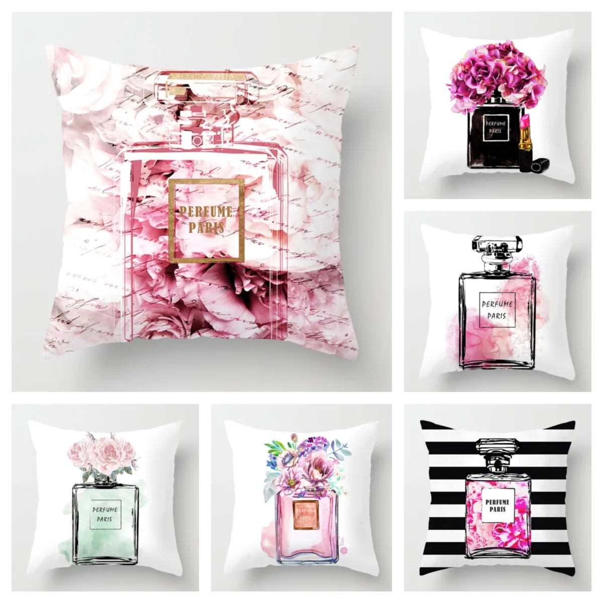 Perfume Bottle Pillow Cover Fashion Women's Favorite 45x45cm Home Decor Sofa Luxury Cushion Cover Pillowcase Decoration
Perfume Bottle Pillow Cover Fashion Women's Favorite 45x45cm Home Decor Sofa Luxury Cushion Cover Pillowcase Decoration