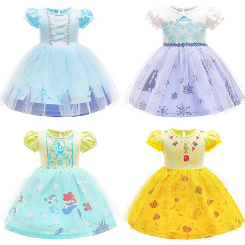 

Платье для девочек с пышными рукавами, Сетчатое платье принцессы «Холодное сердце», платье принцессы Эльзы, платье на Хэллоуин, размер 90-130
