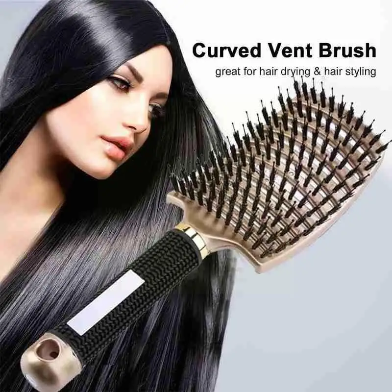 

Large Curved Comb Pig Bristles Scalp Massage Comb Multifunctional Material Abs Curly Comb And Hairdressing Curved Shape Hai Q3r7