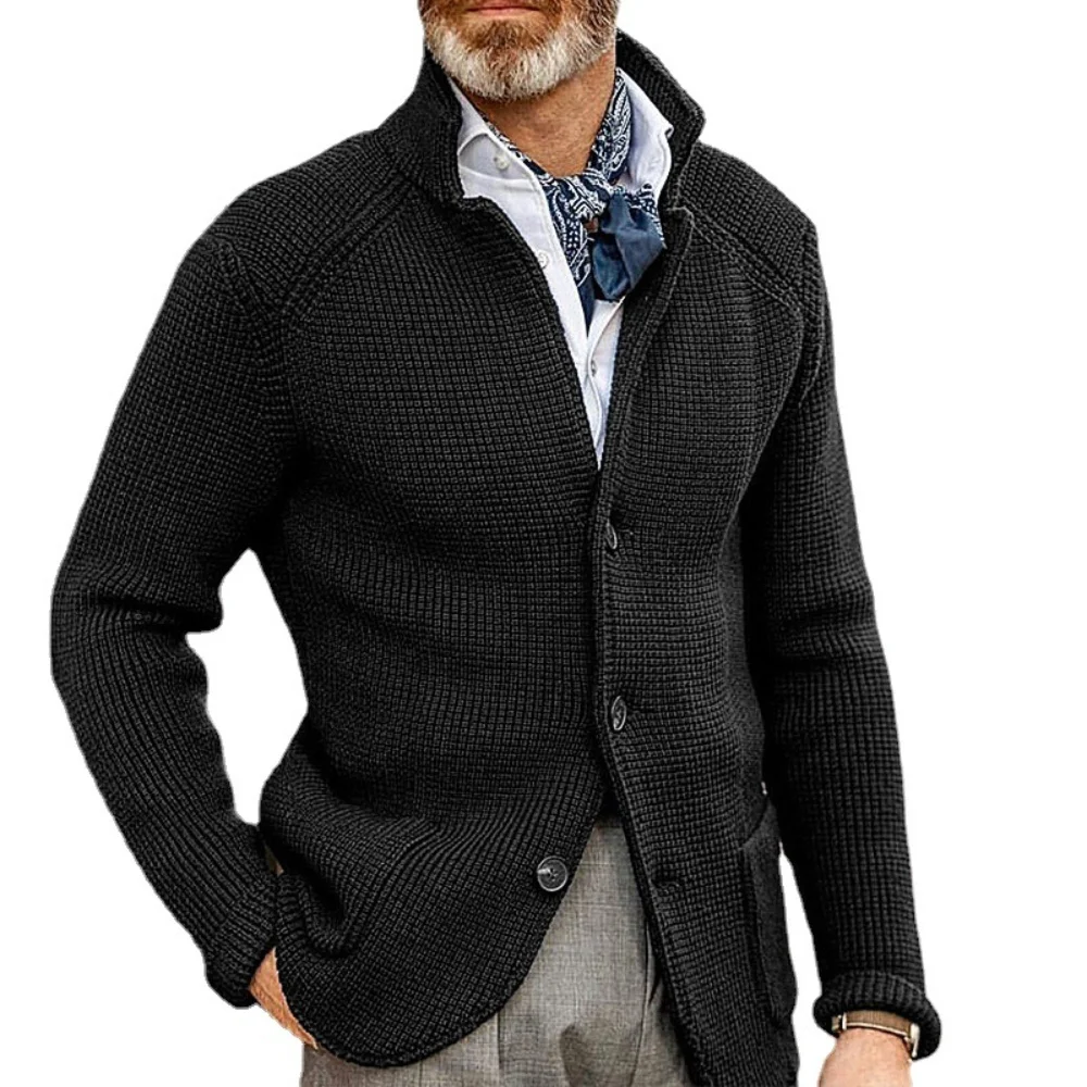 

Knitted Mens Cardigan High Quality Button Mock Neck Sweater for Men Winter Fashion Suit Standing Collar Slimming Cardigans Men
