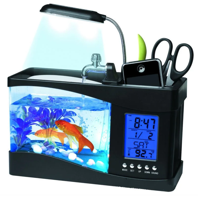 USB Desktop Mini Fish Tank Betta Aquarium with LED Light LCD Display Screen and Clock Free Pebbles for Fish Fighting Cylinder
USB Desktop Mini Fish Tank Betta Aquarium with LED Light LCD Display Screen and Clock Free Pebbles for Fish Fighting Cylinder