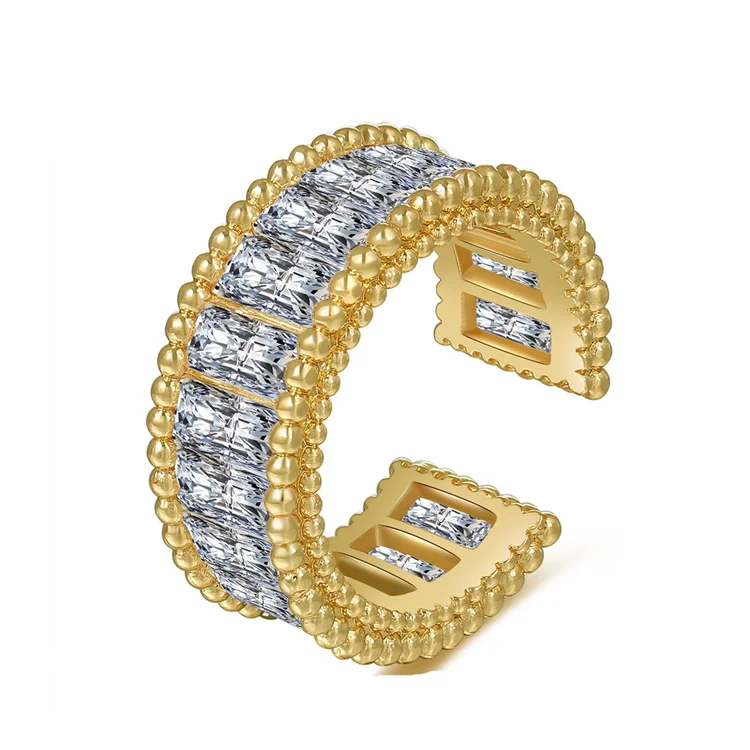 Adjustable Elegant 14 K Gold Plated Copper Baguette CZ Micro Inlay Stone Cut Rainbow Eternity Ring For Mother's Day Gifts
Adjustable Elegant 14 K Gold Plated Copper Baguette CZ Micro Inlay Stone Cut Rainbow Eternity Ring For Mother's Day Gifts
