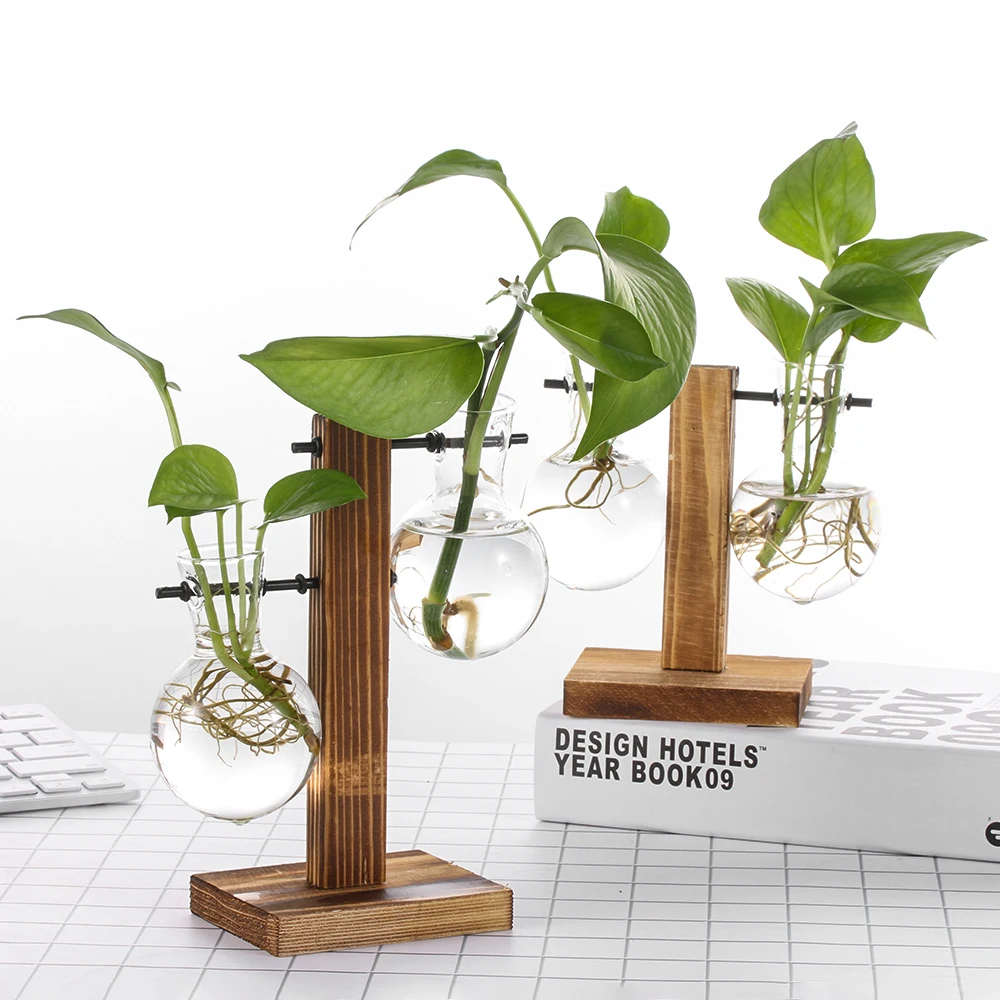 Creative Hydroponic Plant Vases Glass Hanging Pots Vintage Bonsai Flower Pot Terrarium Tabletop With Wooden Tray Home Decoration
Creative Hydroponic Plant Vases Glass Hanging Pots Vintage Bonsai Flower Pot Terrarium Tabletop With Wooden Tray Home Decoration