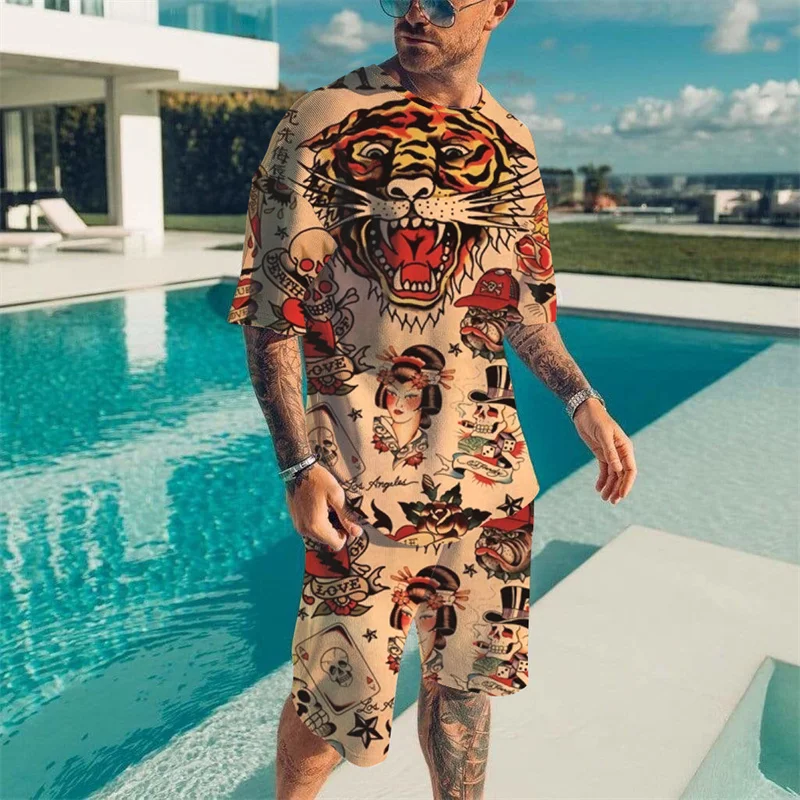 Vintage Japanese style printed T-shirt set beach quick drying men's T-shirts two-piece set trendy tiger printed short sleeve set
Vintage Japanese style printed T-shirt set beach quick drying men's T-shirts two-piece set trendy tiger printed short sleeve set
