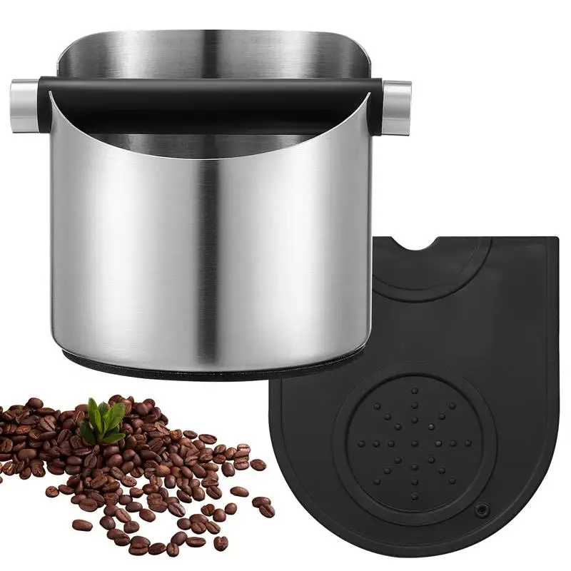 Coffee Knock Box Stainless Steel Coffee Grounds Container Coffee Bucket with Removable Knock Bar and Non-Slip Pad
Coffee Knock Box Stainless Steel Coffee Grounds Container Coffee Bucket with Removable Knock Bar and Non-Slip Pad