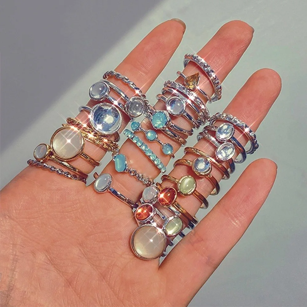 Fashion Multicolor Crystal Stone Rings Set for Women Sweet Romantic Finger Ring Punk Trendy Party Aesthestic Jewelry Accessories 
Fashion Multicolor Crystal Stone Rings Set for Women Sweet Romantic Finger Ring Punk Trendy Party Aesthestic Jewelry Accessories