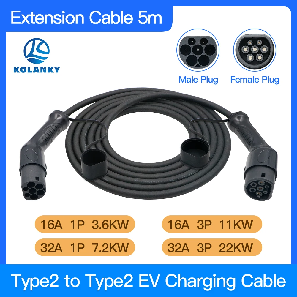 EV Charging Cable 32A 22KW Type 2 Male To Type 2 Female Use in Public Station Charging For Electric Vehicle With Cable 5M
EV Charging Cable 32A 22KW Type 2 Male To Type 2 Female Use in Public Station Charging For Electric Vehicle With Cable 5M