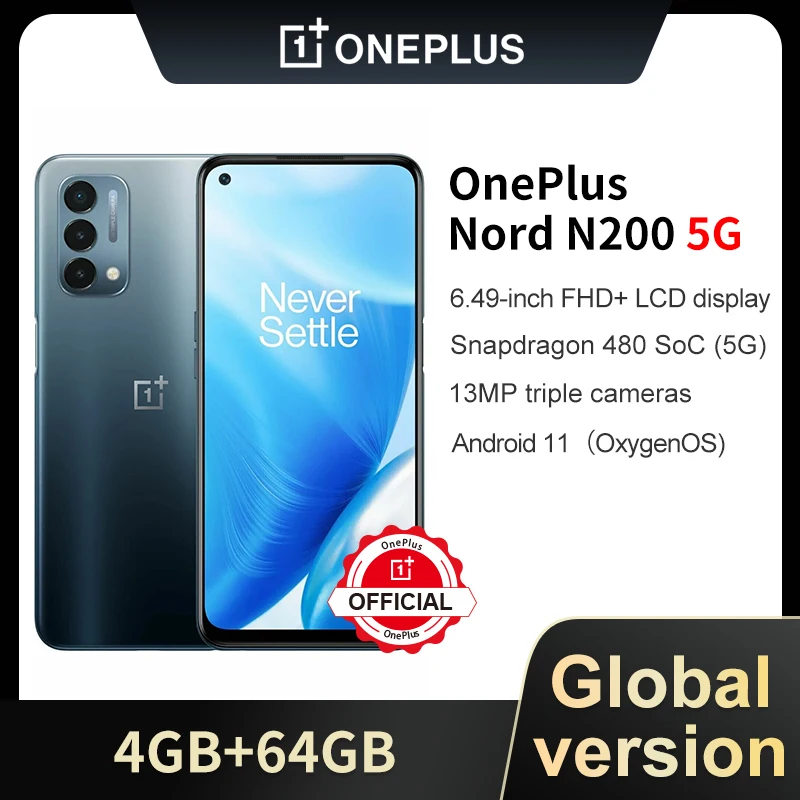 

Global Version Oneplus Nord N200 5G Snapdragon 480 SoC Smartphone 90Hz 6.49-inch FHD+ LCD display 5000mAh NFC Phone